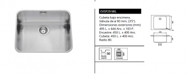 FREGADERO BASIC -  BAJO ENCIMERA EVSP29 MIL  LUISINA
