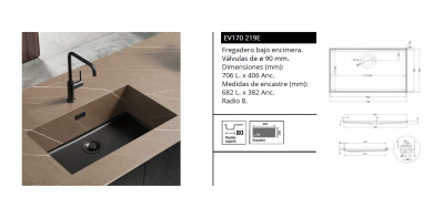 FREGADERO M I N E R A L I N T E G R A – BAJO ENCIMERA DE LUISINA EV170 219E NOVEDAD