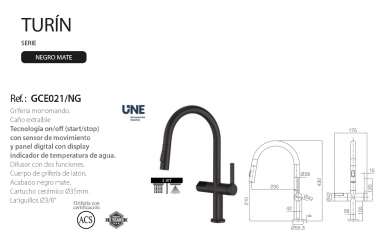 IMEX GRIFO DE COCINA MONOMANDO EXTRAIBLE NEGRO MATE SERIE TURIN GCE021/NG