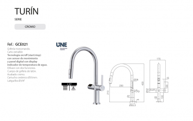 IMEX GRIFO DE COCINA MONOMANDO EXTRAIBLE CROMADO SERIE TURIN GCE021 EN STOCK