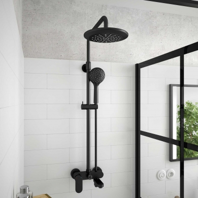 Columna de ducha Termostática Quebec. Cromo y Negro. Salgar