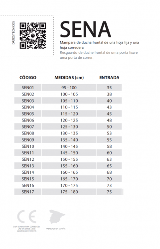 MAMPARA FRONTAL 1 FIJO+1 CORREDERA SENA. DOCCIA EN STOCK