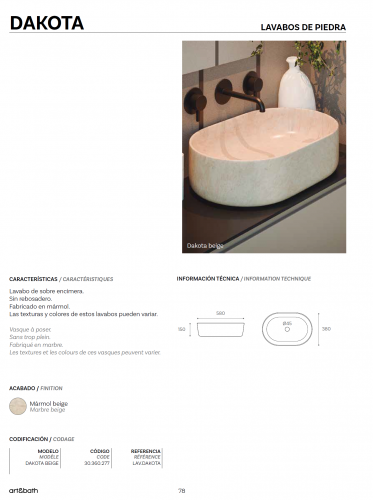 Lavabo de Mármol Sobre Encimera Dakota – Mármol Beige – Art & Bath