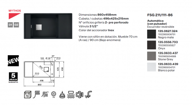 fregadero Franke Fresno FSG 611-88 1 cubeta escurridor reversible automático 70 cm