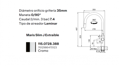 grifo cocina Franke cromado
grifo Franke Maris Slim J
grifo cocina con ducha extraíble