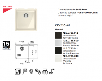 Fregadero Franke KubusX KXK 110-41 de cerámica bajo encimera 1 cubeta
Fregadero bajo encimera Franke KubusX KXK 110-41 cerámica blanca
Franke KubusX KXK 110-41 – Fregadero de cerámica bajo encimera 1 cubet