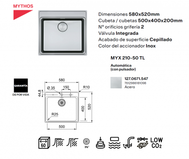 fregadero Franke Mythos MYX 210-50 TL
Franke MYX 210-50 TL
fregadero Franke acero inoxidable 1 cubeta
fregadero encastrable Franke Mythos
fregadero a ras Franke
Franke 127.0671.547
fregadero inox con válvula automática
fregadero cocina Franke Mythos
fregadero 580x520 acero inoxidable
fregadero de una cubeta Franke