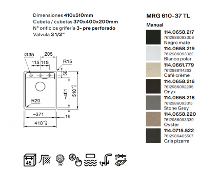 Fregadero Franke Maris MRG-610-37-TL Fragranite