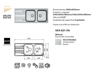 comprar fregadero Franke Smart SRX-621-116
precio fregadero Franke Smart SRX-621-116
fregadero Franke dos cubetas con escurridor reversible
fregadero inoxidable doble cubeta 1160x500
fregadero Franke para cocina moderna
fregadero de acero inoxidable con dos cubetas
fregadero encastrable con escurridor reversible
fregadero Franke original
fregadero Franke con válvula 3½
fregadero doble seno acero inoxidable